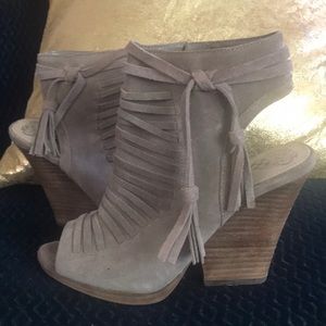 Vince camuto woven fringe heeled sandal